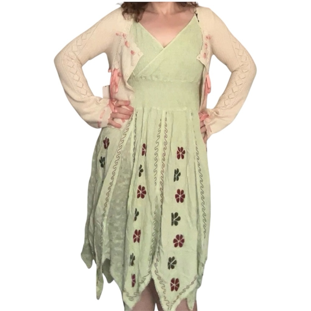 Holy Clothing Women’s Embroidered Fairycore Strapless Green Dress 2x